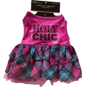 Christian Siriano Dog Apparel Clothes Holy Chic Dress Size Medium Hot Pink Plaid